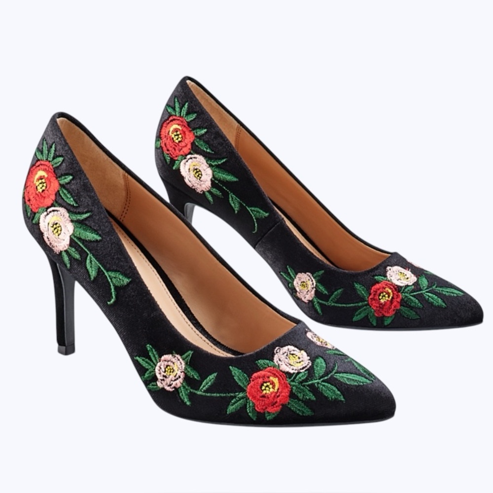 Embroidered Floral Black Heels from A New Day